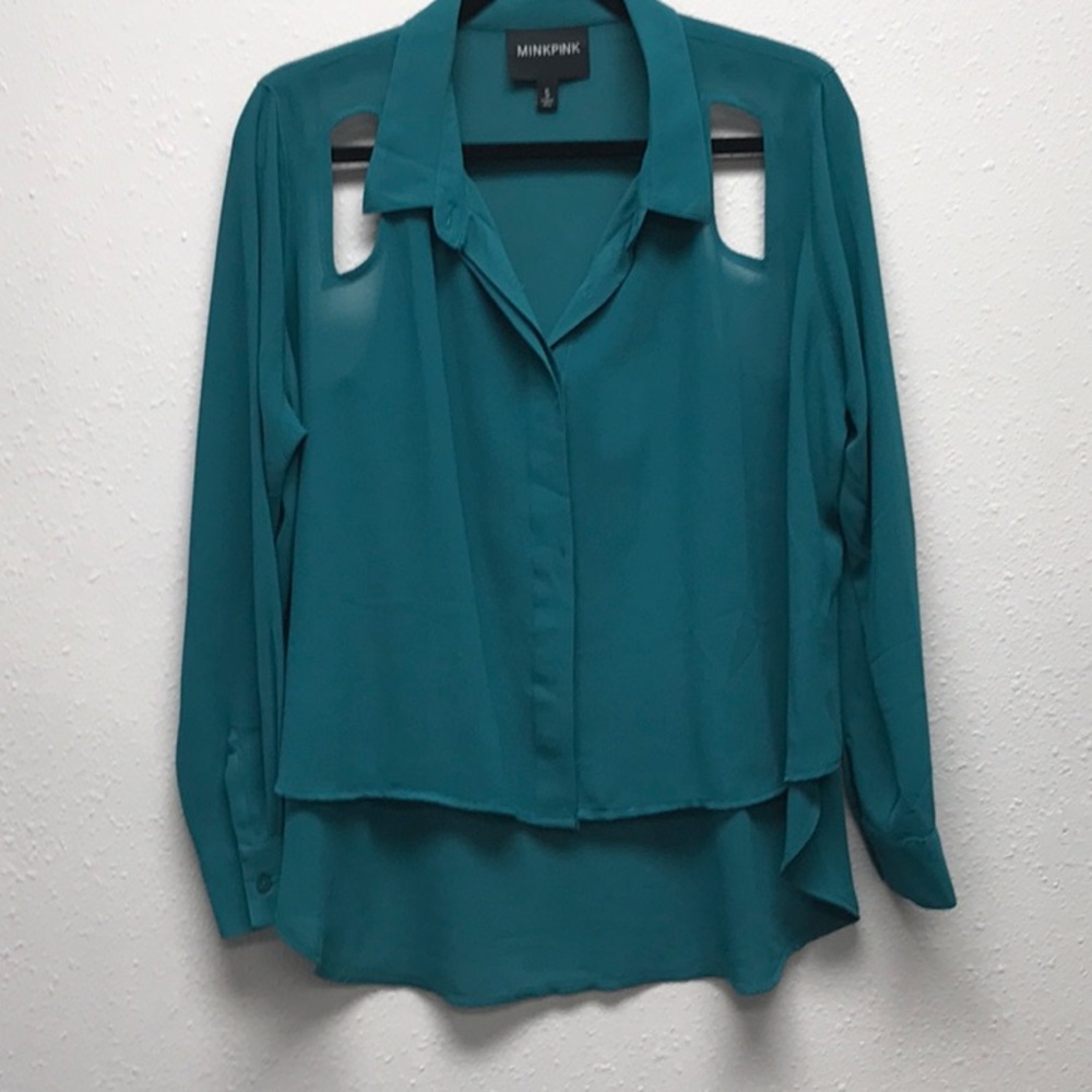 MINKPINK Blue Asymmetrical Cut Out Blouse